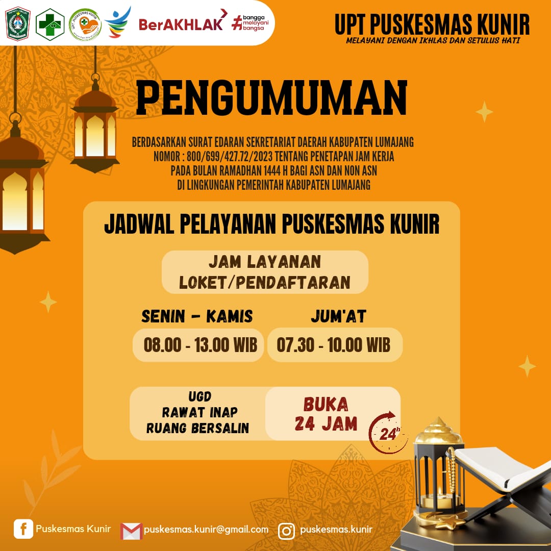 JADWAL PELAYANAN PUSKESMAS KUNIR BULAN RAMADHAN 2023